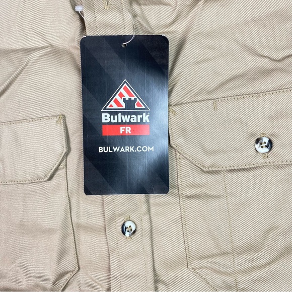 NEW Bulwark FR Men's Size L Beige Flame Resistant Long Sleeve Button Work Shirt - Picture 8 of 12